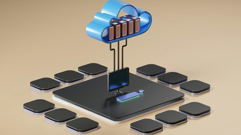 Cloud computing concept representing MLOps model deployment and monitoring in production